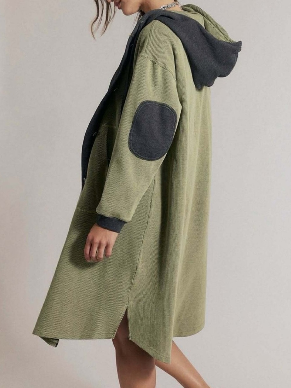 Free People Tomorrows Sweatshirt Cardigan in Washed Sage Green - Picture 2 of 7